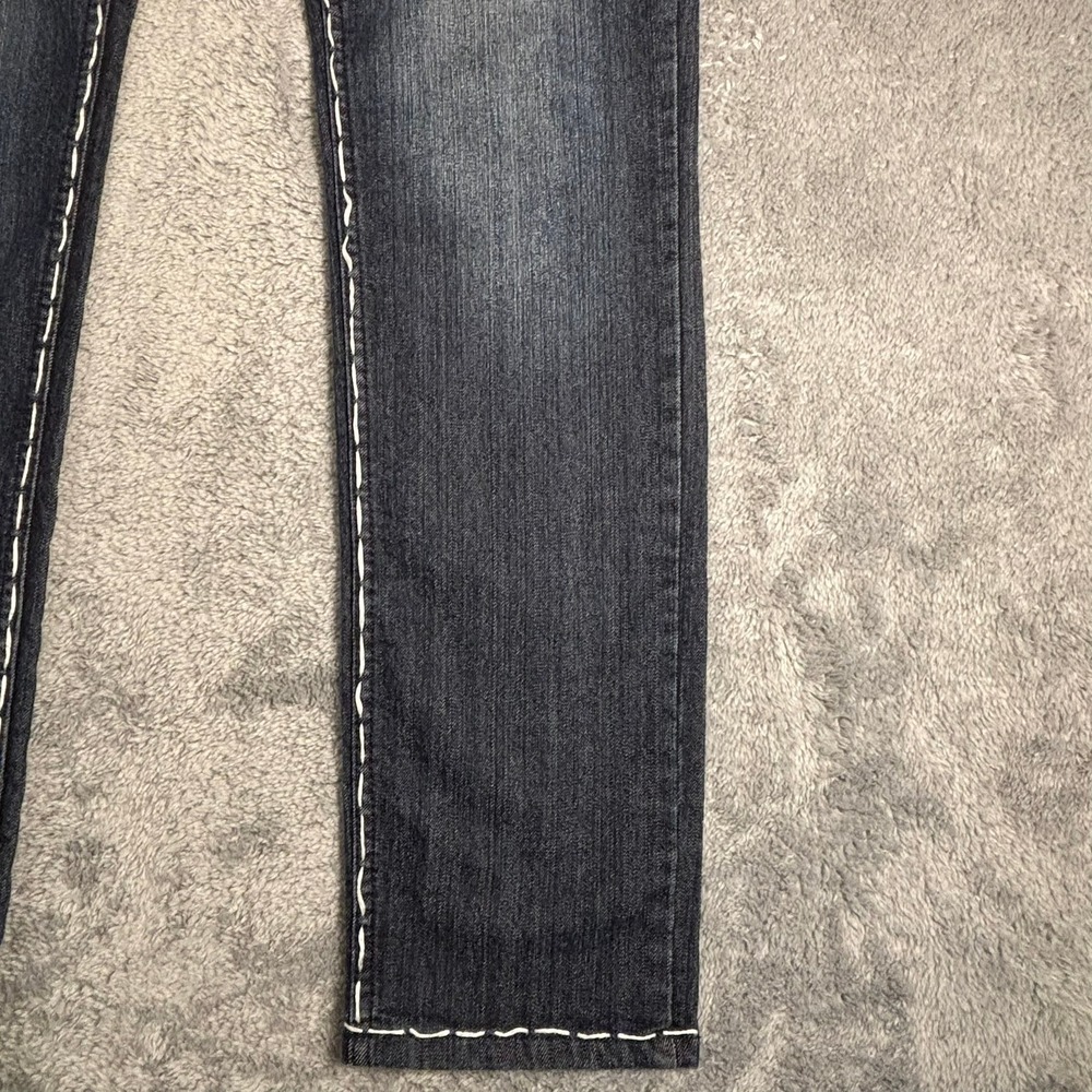 Old Skool Womens Straight Leg Jeans Dark Wash Thick White Contrast Stitch 11 - Picture 3 of 14
